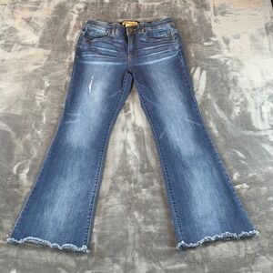 Democracy Ab Solution Flare Jeans Womens 6 Medium Wash Raw Hem Blue Mid Rise